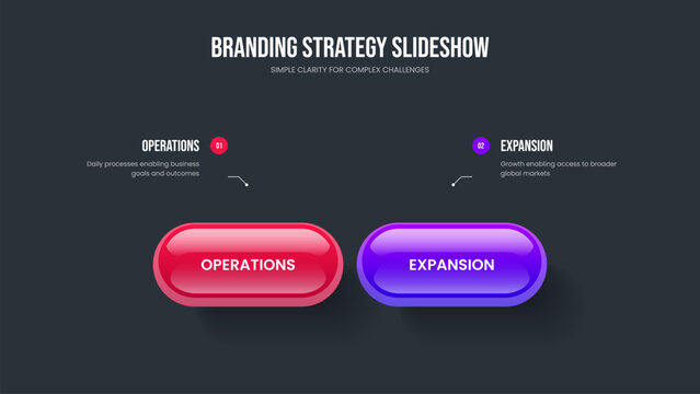 Investor Report Two Element Diagram Slide Template. Modern Introduction 2 Step Infographic Presentation Layout. Corporate Development Frame Design Vector Illustration.