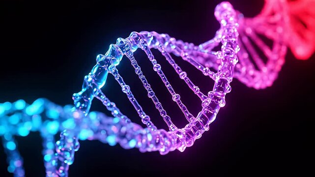 Glowing DNA double helix in dark space