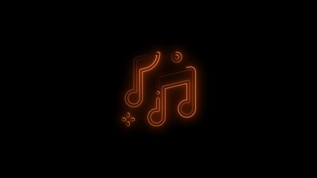 Glowing neon music icon animation, neon icon animation, music icon animation on black background, green neon glowing single musical note icon abstract design animation on 4k video footage