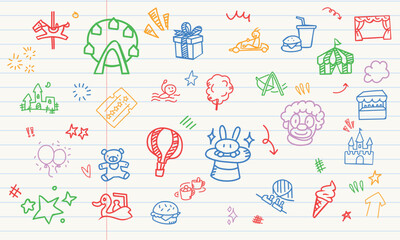 Obraz premium Colorful Crayon Carnival Vector Icon Notebook Paper