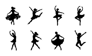 Ballet Dancers Silhouettes, Elegant Poses Vector Set, Graceful Female Performers Collection © Tanim