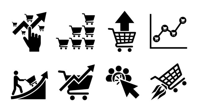 Shopping Cart Icons: Growth, Sales, Clicks, Analytics, Success, E-commerce, Business Icons