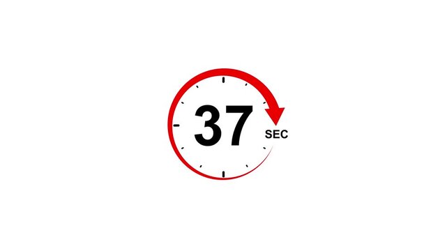 circle timer icon showing 37 seconds with markings and an arrow on white background 4k motion video animation.