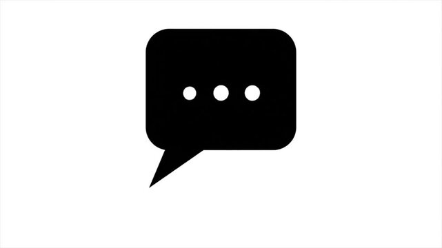Simple animated black speech bubble icon with three dots expressing a message on white background