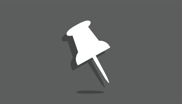 Minimalist white push pin icon with a subtle drop shadow casting over a solid dark charcoal background.