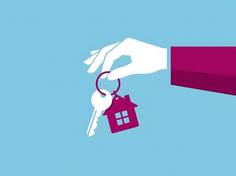 Hand holding house keychain concept for real estate transaction