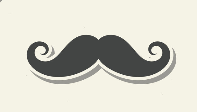 Iconic curly black mustache graphic with a soft gray drop shadow isolated on a warm cream background.