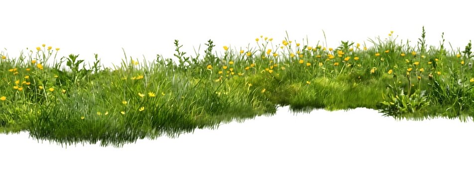 Green Grass Meadow Strip PNG, Wild Yellow Flowers Field Nature Isolated Clipart