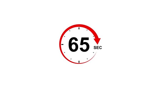 65 seconds timer dynamic motion graphic displaying a speed limit sign with a red arc indicating progress. Ideal for transportation or progress-themed commercials.
