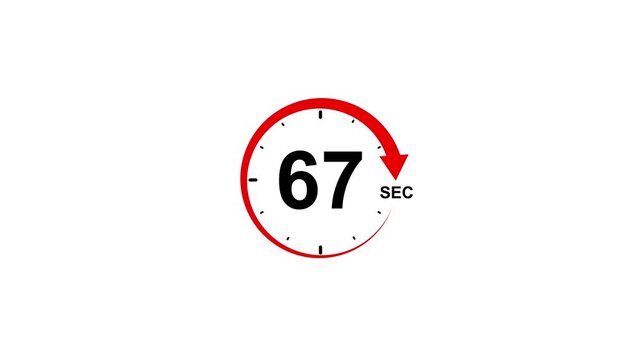 67 seconds timer dynamic motion graphic displaying a speed limit sign with a red arc indicating progress. Ideal for transportation or progress-themed commercials.