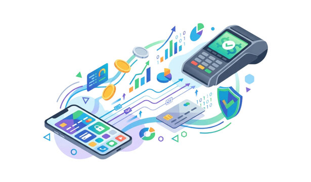 Cashless Transaction Mobile Wallet Payment Technology Flat Vector Illustration