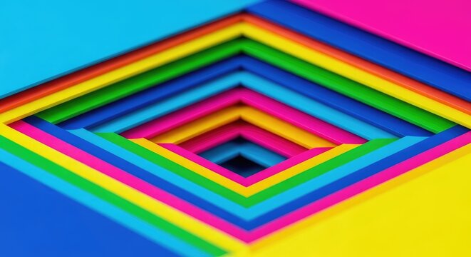 Textura abstrata vibrante com formas tridimensionais em camadas, criando ilus&atilde;o de &oacute;tica e profundidade em cores intensas, neon e radiantes, textura, profundidade, criativo