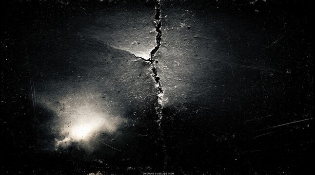 Dark rainy street with light reflection and puddle cracks