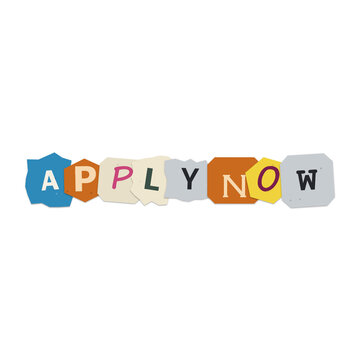 Apply now ransom note text isolated on transparent background