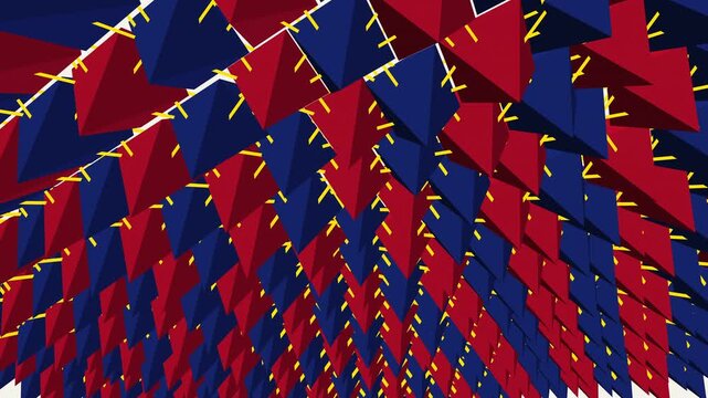 luxurious 3D argyle pattern of crimson and navy diamonds with gold threading, rotating slowly in a mathematically perfect continuous seamless loop.