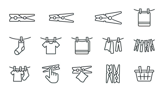 Laundry icons depicting clothespin and clothesline washing concepts