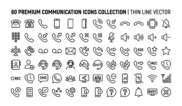Phone Call Thin Line Icon Set Editable Stroke Outline Vector Collection