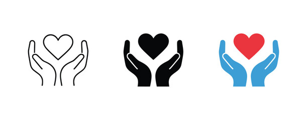 Caring hands holding heart icons illustrating love, protection, kindness, healthcare, and charitable support with clean minimalist vector graphics for wellness, caregiving, humanitarian, and community © MD. ARIF ISLAM