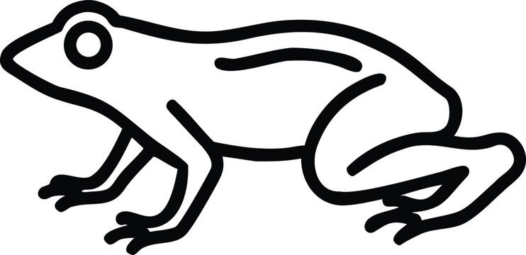 Minimalist black and white line art vector illustration of a creeping frog amphibian outline profile