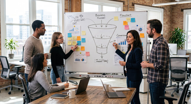 Workshop plans marketing funnel content; personas, pain points, messaging, offers, KPIs and attribution model.