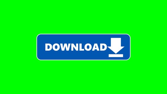 Blue Download Button with White Arrow Icon on Green Screen Background, Web Interface Element for Chroma Key Video Editing and Web Design Projects