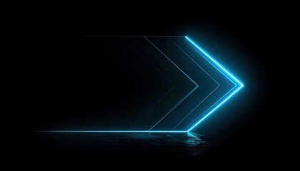 Fototapeta premium Futuristic Neon Arrow Background. Dynamic Blue Light on Dark Reflective Surface for Technology Concepts.