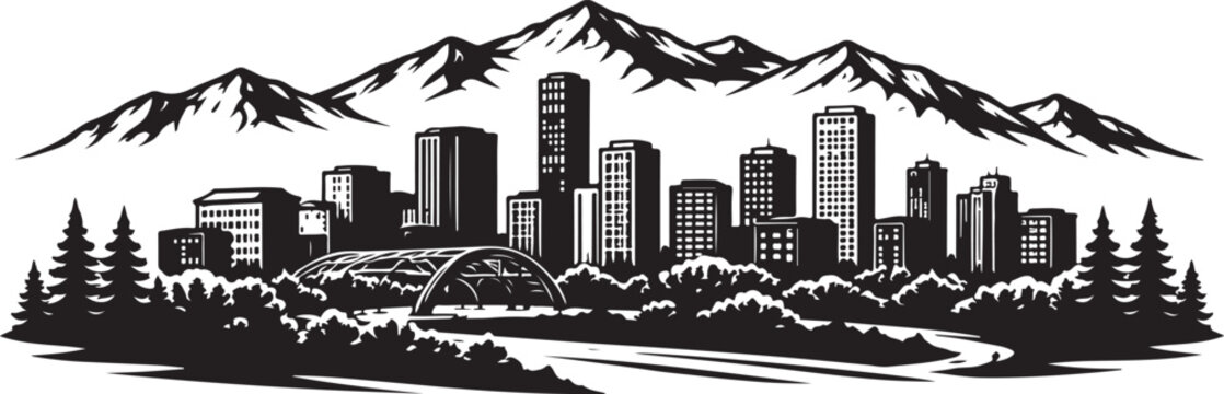 Denver Mountain Skyline Black Silhouette