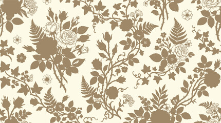 Beige and Taupe Floral Damask Pattern for Textile and Wallpaper Design. © izzstudio