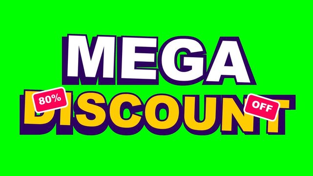 Mega Discount Bold Typography Text Banner for Promotional Advertising on Vibrant Green Background for Chroma Key Editing