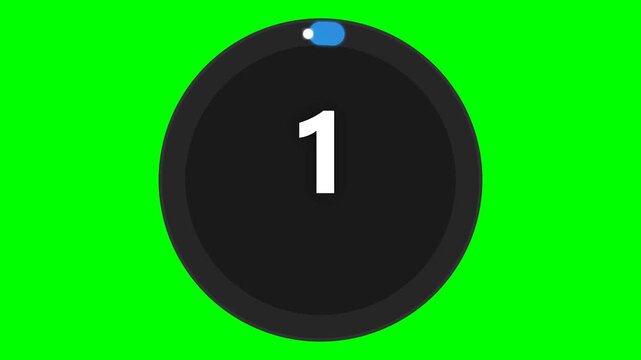 Animated Circular Countdown Timer Showing Number eight with Blue Progress Loading Bar on Green Screen Chroma Key Background