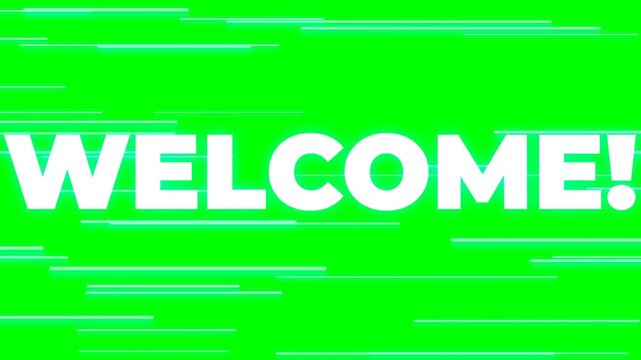 Vibrant Green Background with Bold White Welcome Text and Dynamic Horizontal Speed Lines for Digital Media and Presentations