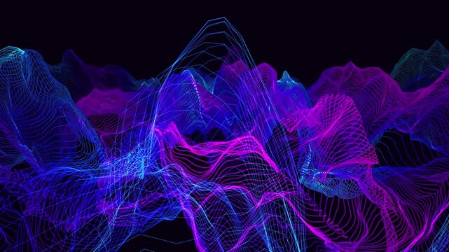 mathematically seamless looping motion background featuring vibrant glowing waves of abstract plasma energy flowing in an endless cycle.