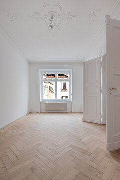Herringbone parquet floor in renovated house