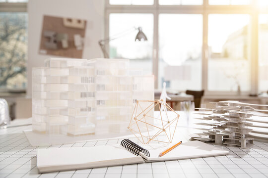 Desktop with architectural model in architecture office