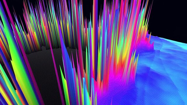complex three-dimensional fractal landscape rotates and subtly shifts in a flawless mathematical loop, providing a calming and dynamic ambient background.