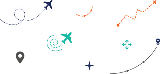 Airplane flight routes and travel tracking icons vector set © Hossain