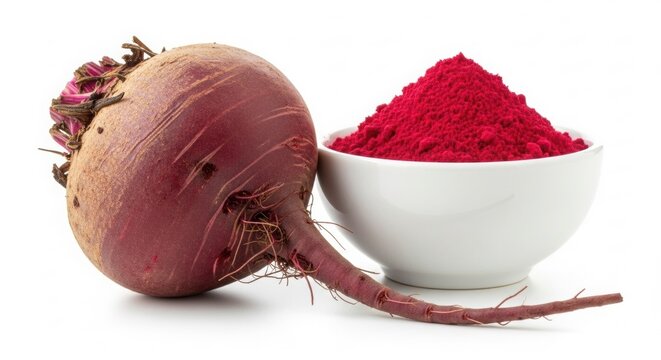 Fresh beetroot with powder in bowl