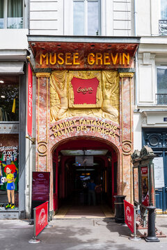 Paris, France - June 17, 2026: Facade by Albert Chartier of the Grevin Museum, a wax museum opened in 1882 by Arthur Meyer on the Grands Boulevards, which shows wax reproductions of famous people.