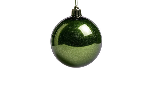 Green Christmas bauble ornament hanging on transparent background