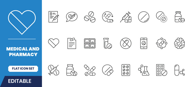 Medical and pharmacy icon set healthcare symbols for digital and print design