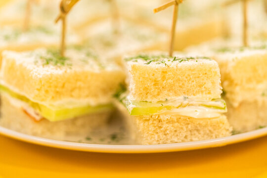 Mini Cucumber Sandwiches with Dill Garnish