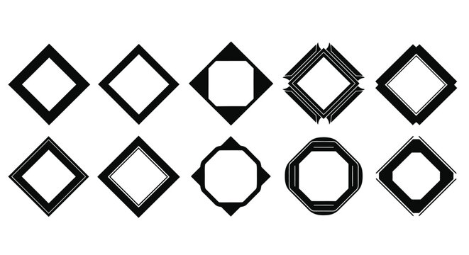 Set of black square geometric frame elements for design on white background