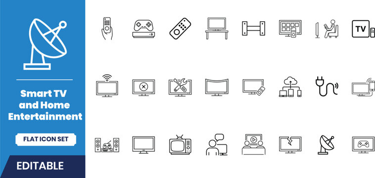 Smart tv and home entertainment icon set vector illustration