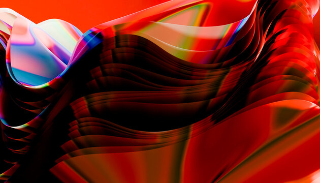 Abstract red glossy fluid wave 3d rendering