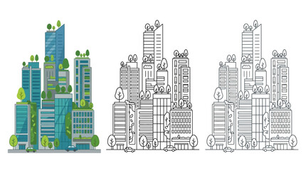 Fototapeta premium Modern Sustainable Green City Skyscrapers and Eco-Friendly Urban Illustration