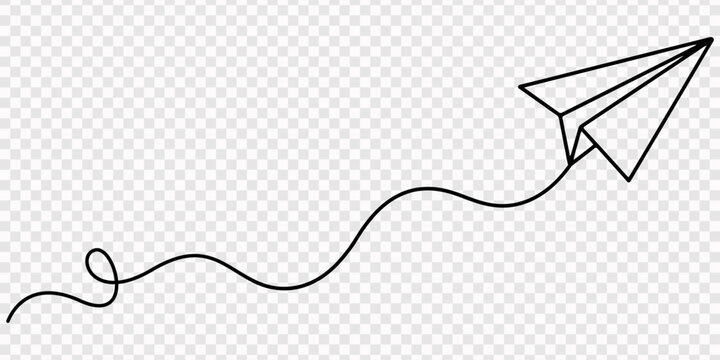 Continuous one line drawing of a flying paper plane, Minimalist continuous one line art illustration of a paper plane. Single line drawing paper plane vector illustration, Minimalist continuous one.