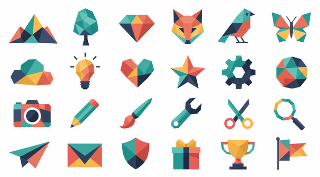 Colorful geometric icons collection flat design.