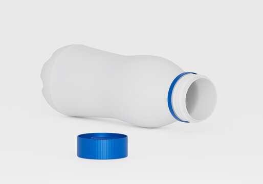 opened blue cap removed from white plastic bottle