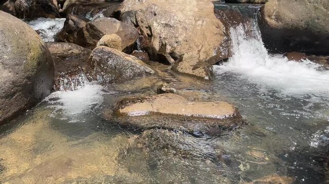 Clear mountain stream flowing over natural rocks 58
