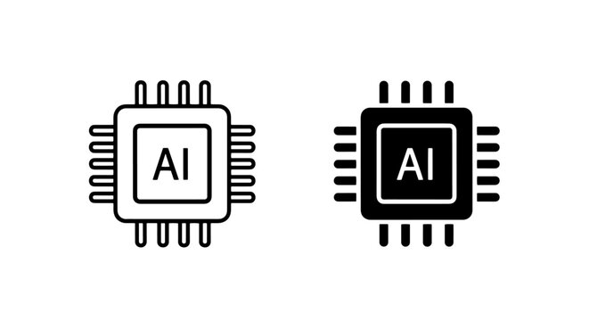 Artificial intelligence processor chip icon set with processor